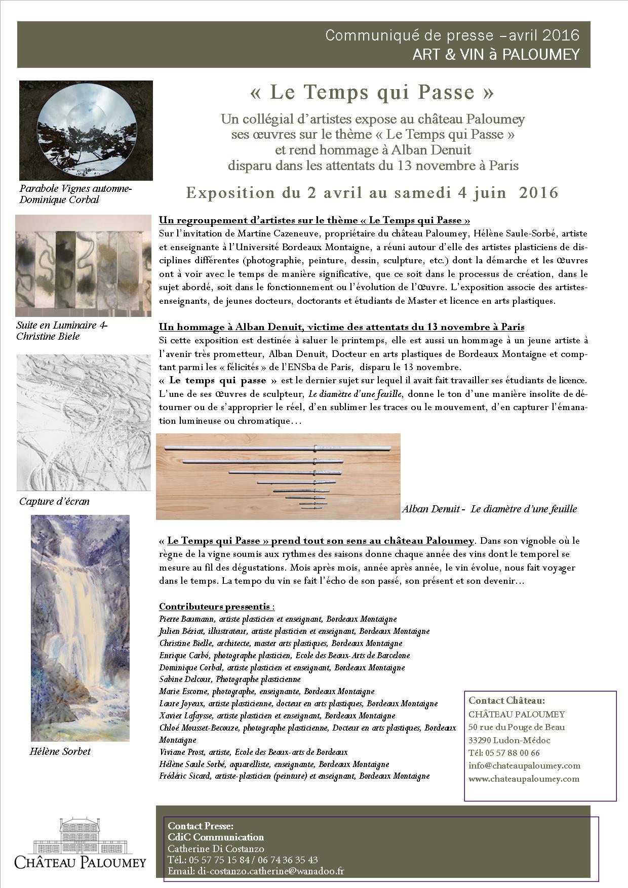 Ch Paloumey expo Le Temps qui Passe avril 2016