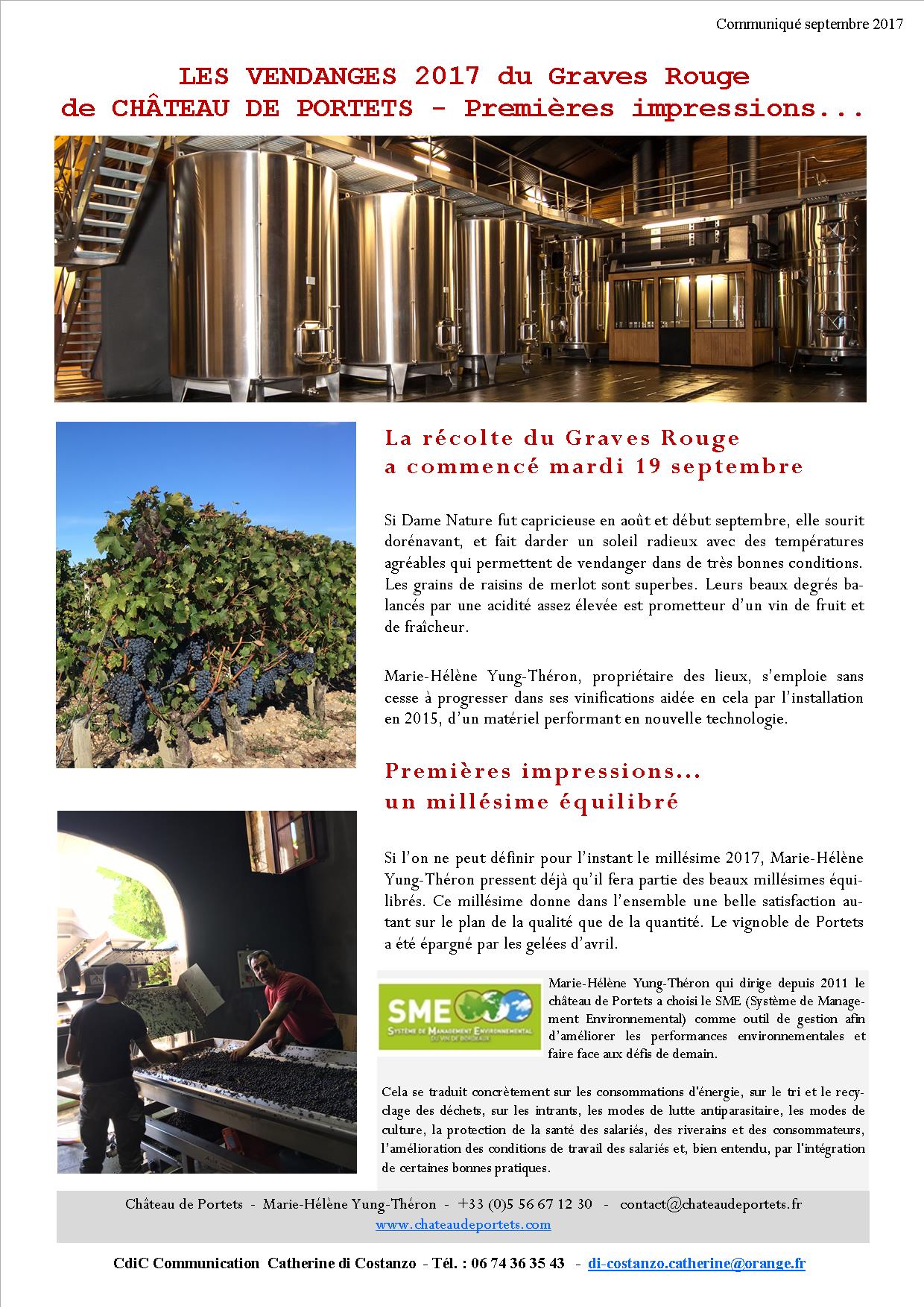 CP Vendanges 2017 Graves Rouge château de Portets 27 09 17