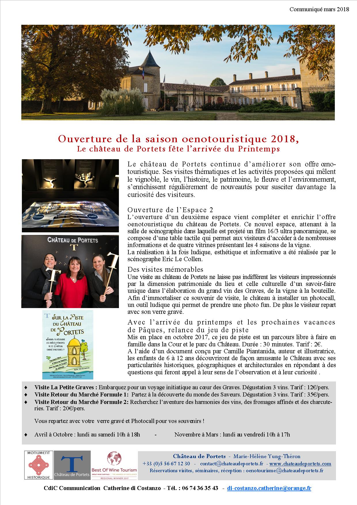 Ch DE PORTETS les actualités oenotouristiques du château de Portets